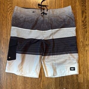 Quiksilver Black and Gray Board Shorts Gradient Stripes